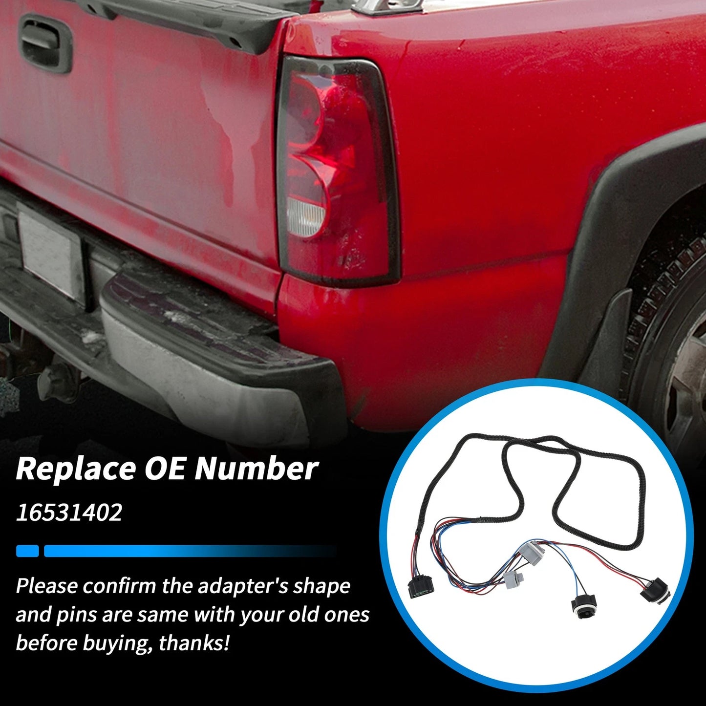 Right Tail Light Wiring Harness for Chevy Silverado 1500 2500 3500 (No. 16531402)