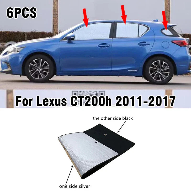 6 x Side Window Privacy Sunshade for Lexus CT200h (2011–2017)