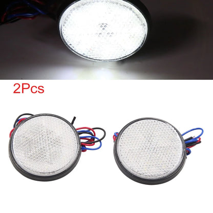 2X White LED Round Motorcycle Reflector Rear Tail Brake Stop Lamp