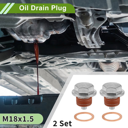 Set of 2 M18x1.5 Copper Oil Drain Plug with Gasket for Car Motorcycle