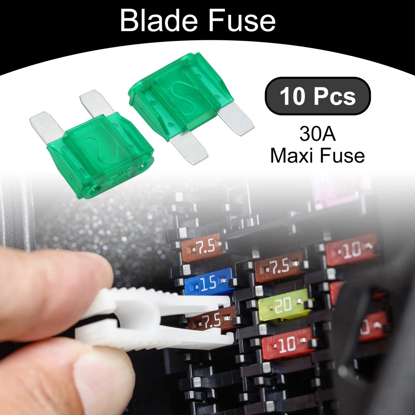 Set of 10 Maxi Fuse 30A Blade Fuses for Car Boat Truck RV Motorcycle
