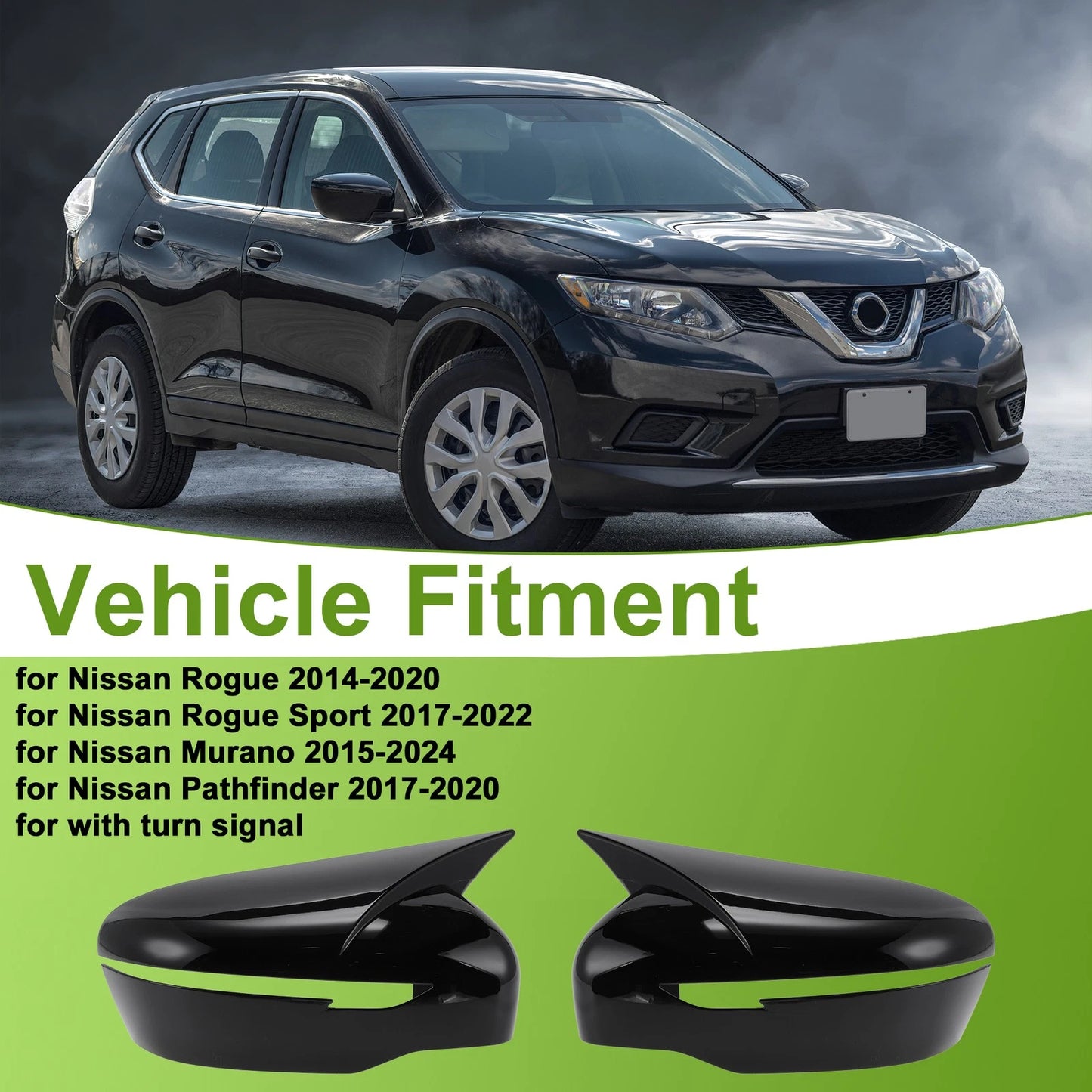 1 Pair ABS Mirror Cover Cap Gloss Black for Nissan Rogue (2014–2020)