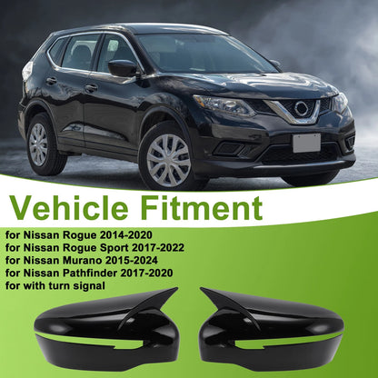 1 Pair ABS Mirror Cover Cap Gloss Black for Nissan Rogue (2014–2020)
