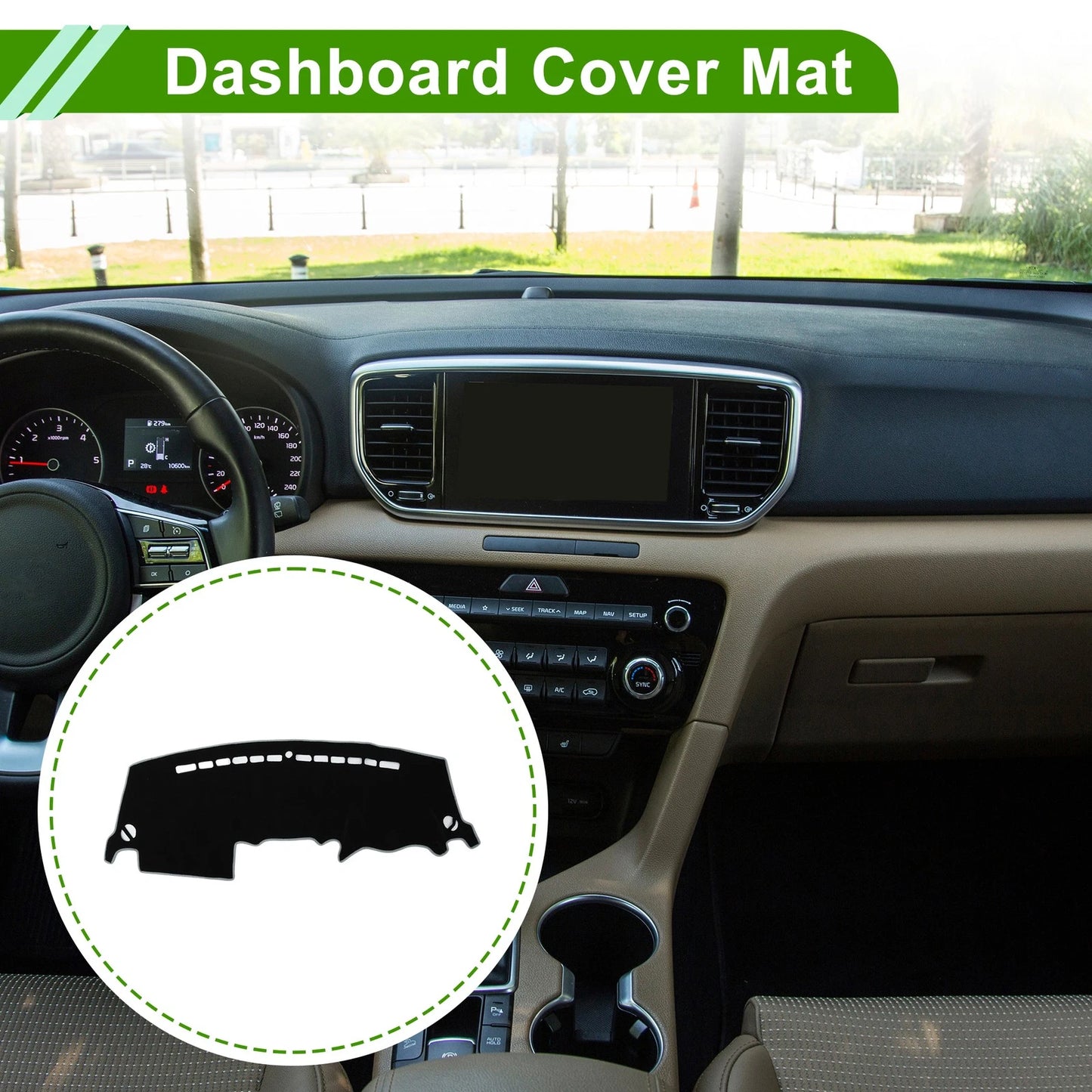 Dashboard Cover for Kia Sportage R (2011–2016) - Polyester Black Gray