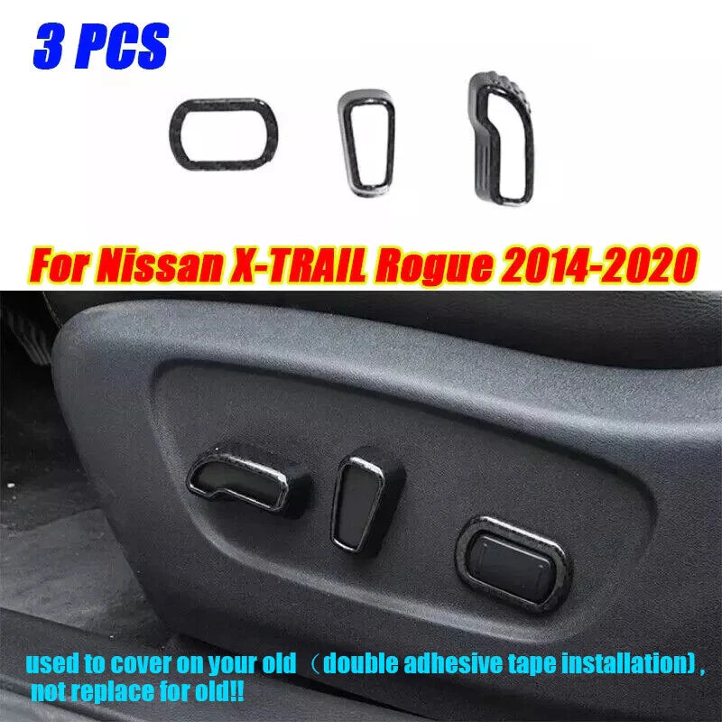 Carbon Fiber Seat Button Cover 3X for Nissan X-Trail Rogue (2014–2020)