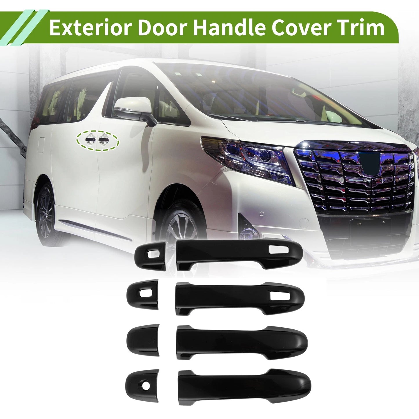 Exterior Door Handle Cover Trim for Toyota Alphard (2015–2021) Gloss Black