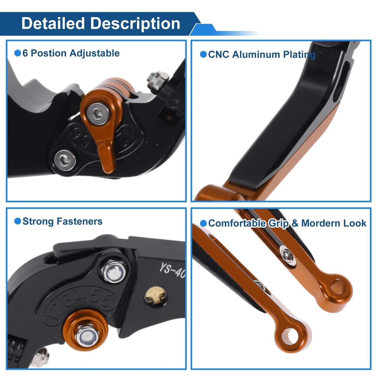 Adjustable Brake Clutch Lever for Honda CBR600RR (2007–2016) Black Orange