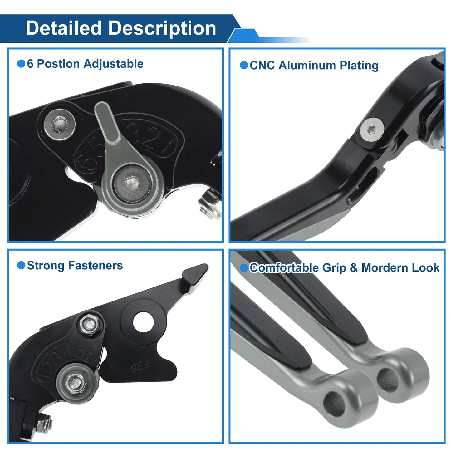 Brake Clutch Levers for Kawasaki Z250SL (2016–2017) Black Titanium End 1 Pair