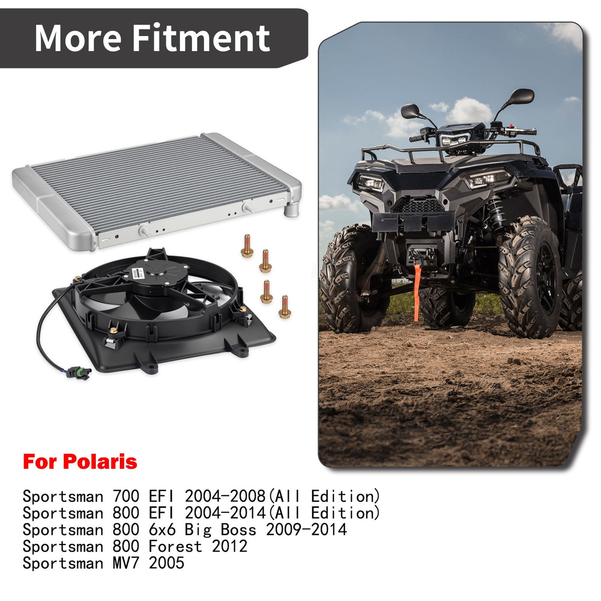Aluminum Radiator & Cooling Fan for Polaris Sportsman 700 800 EFI (2004–2014)