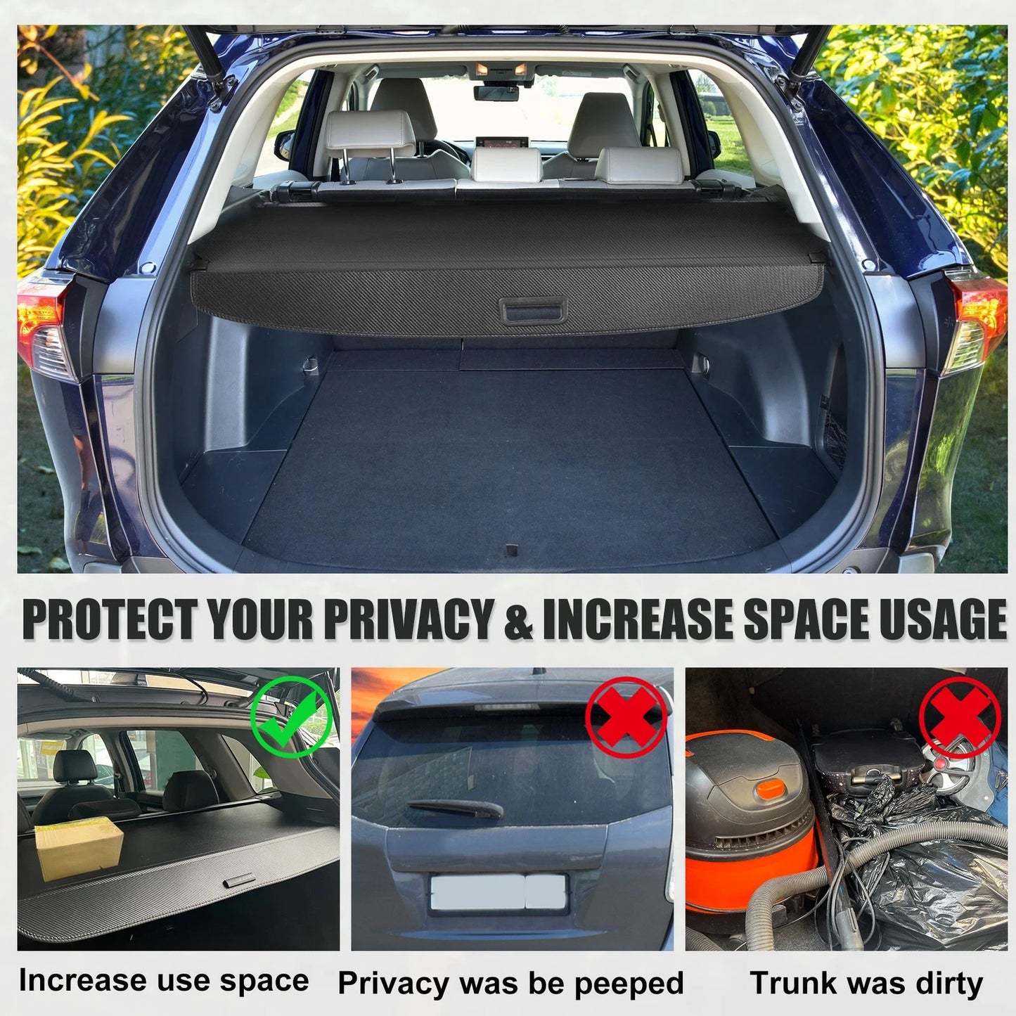 Retractable Cargo Cover for Toyota RAV4 (2019–2023) Black Trunk Shield