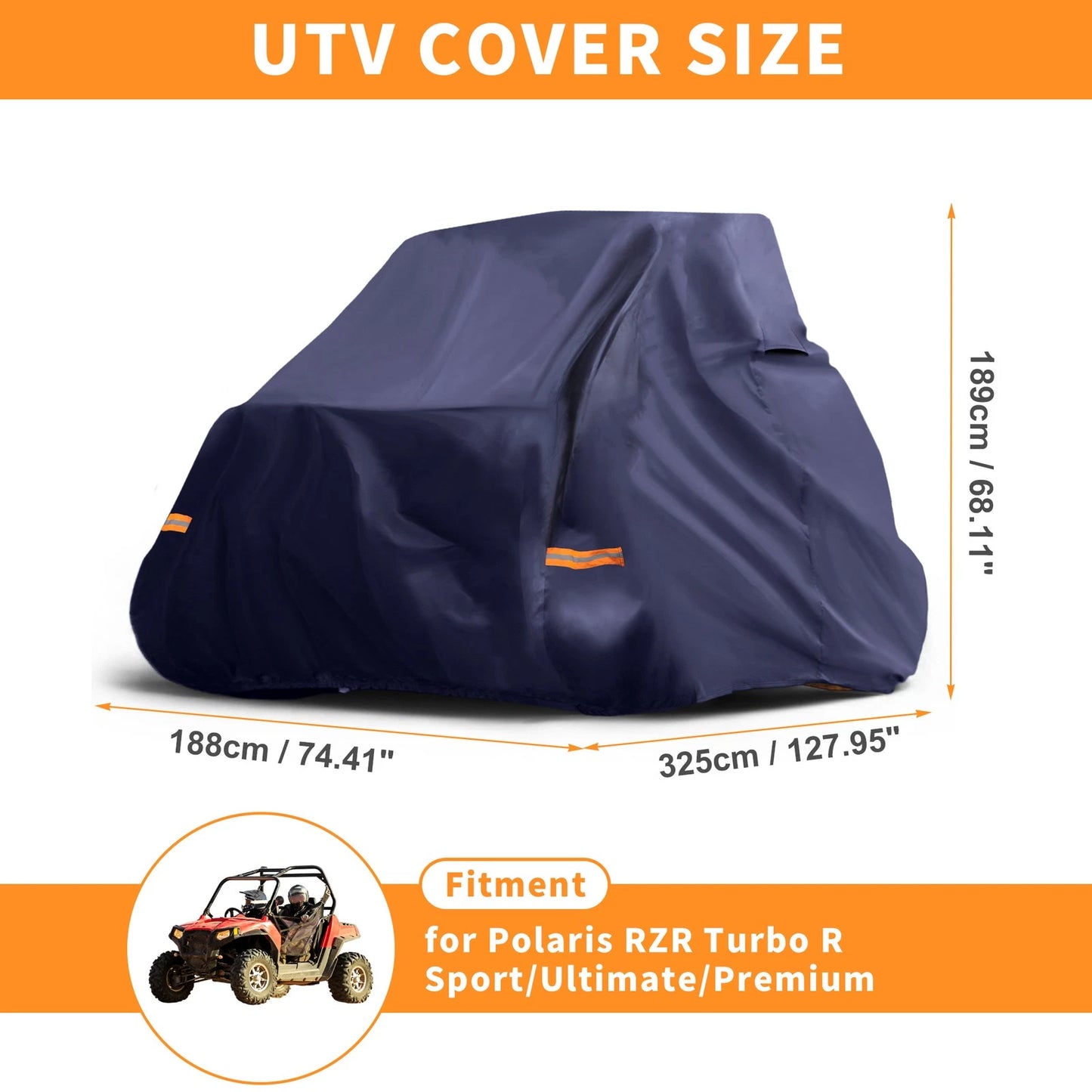 2 Seater UTV Cover for Polaris RZR Turbo R (2020–2023) 210D Navy Blue