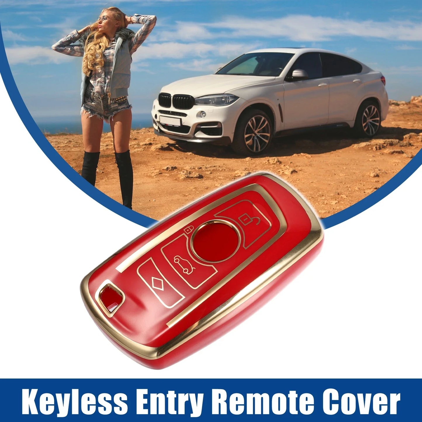 TPU 3-Button Keyless Entry Remote Cover for BMW 1 Series Red