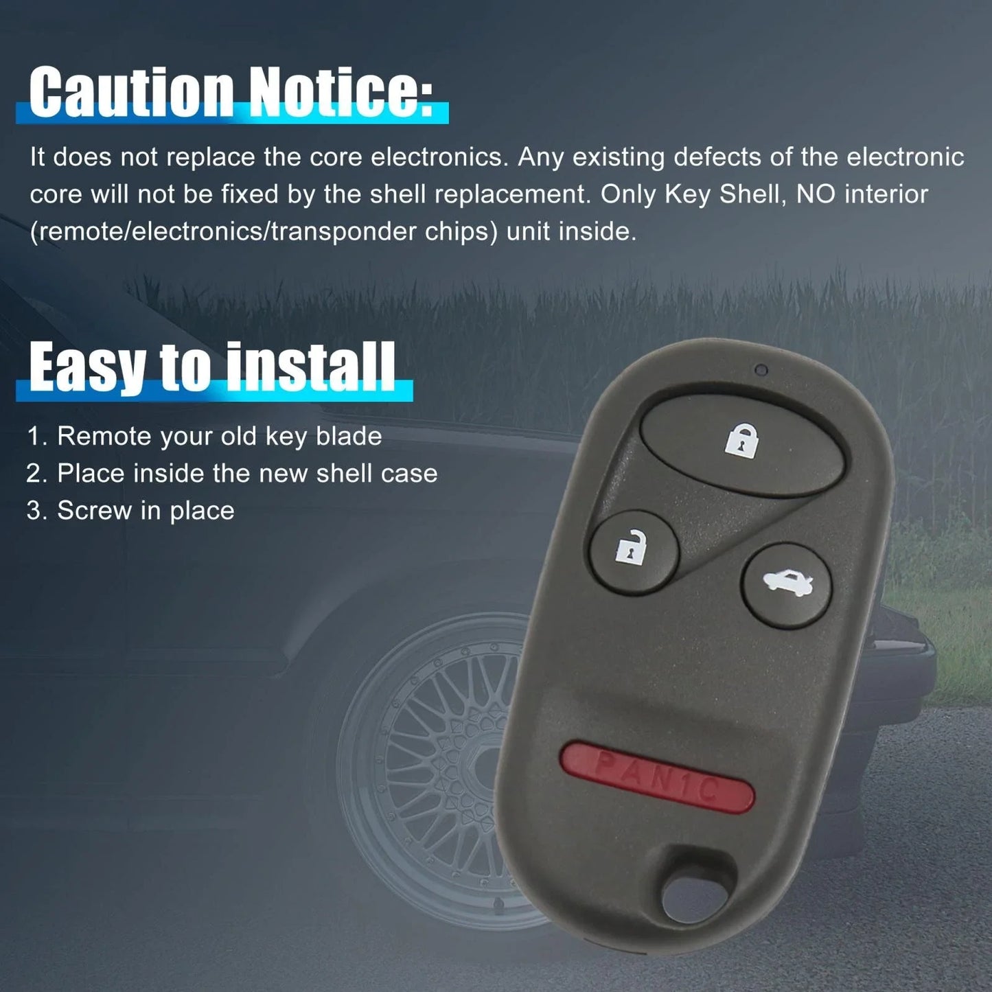 Replacement Key Fob Shell Case for Honda Accord 4 Button Black