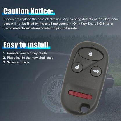 Replacement Key Fob Shell Case for Honda Accord 4 Button Black