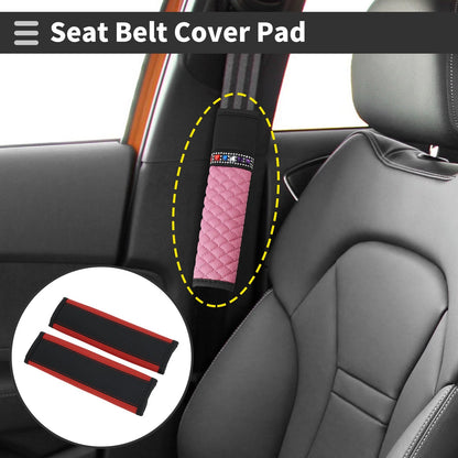 Set of 2 Black Red Faux Leather Seat Belt Cover Pads for Universal Fit