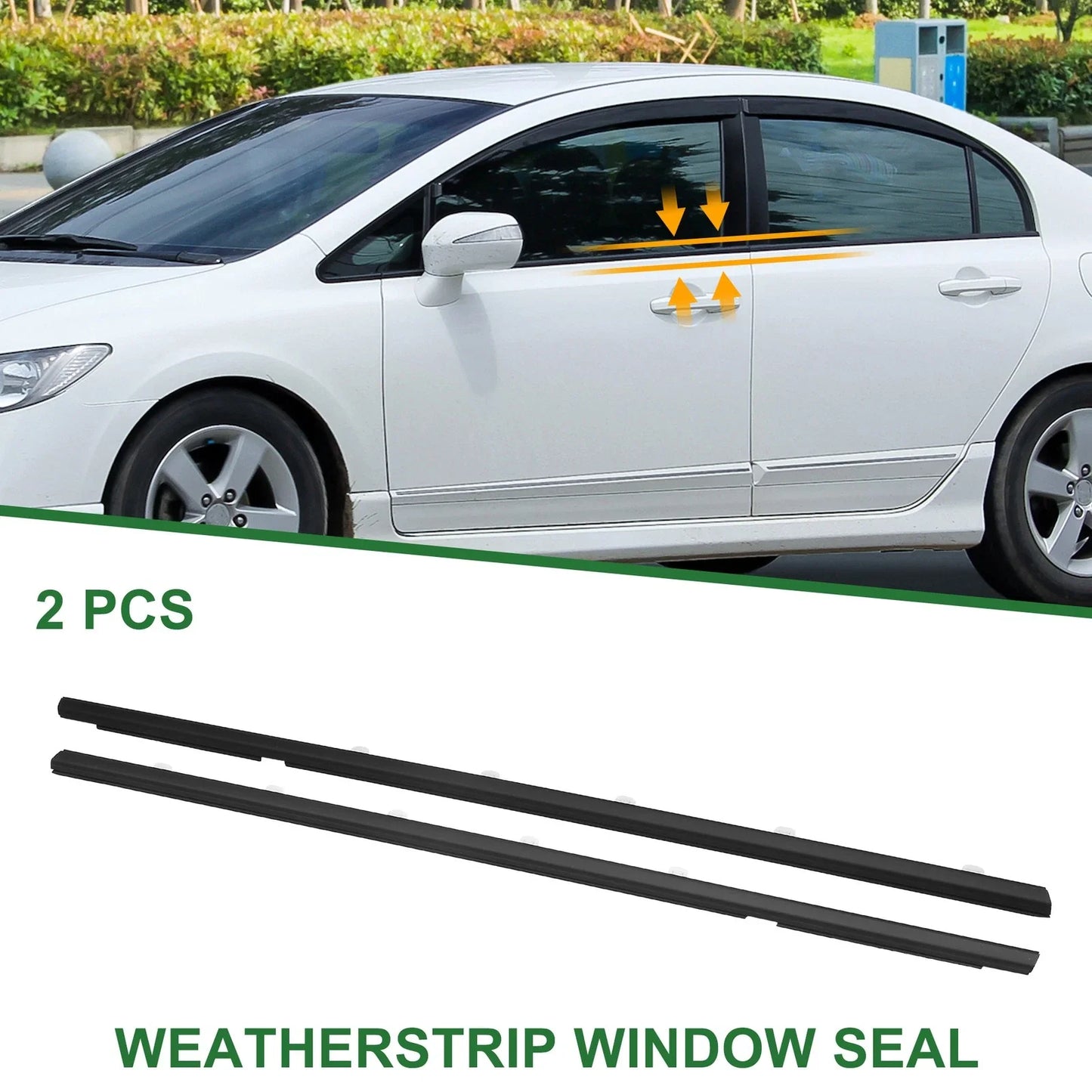 2 x Front Left Right Weatherstrip Window Seals for Honda Civic (2016-2021)