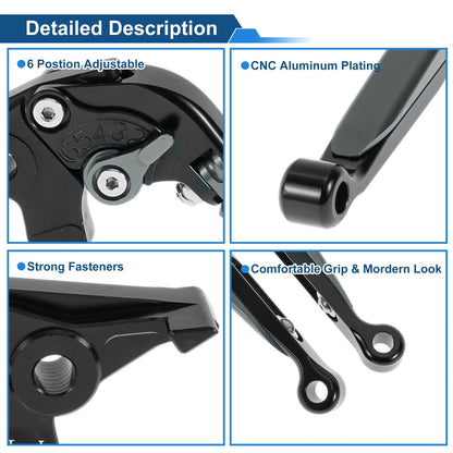Short Long Brake Clutch Levers for Kawasaki Ninja 650R (2009–2016) Black Titanium