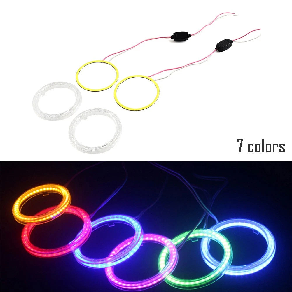 2X 70MM LED Fog Headlights for Universal Vehicles (12V) - COB Angel Eyes