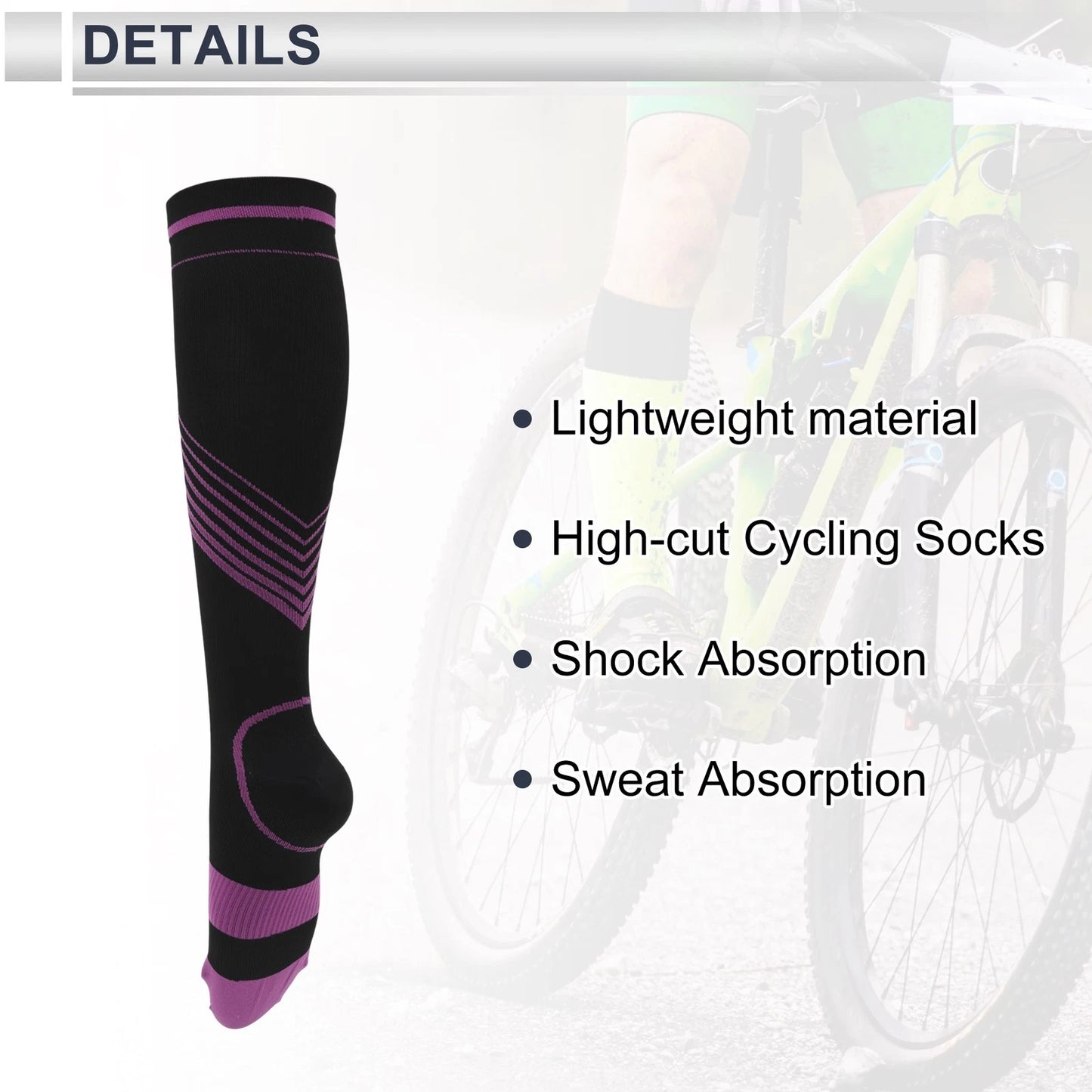 Cycling Socks Size M High-cut Shock Absorption Breathable Purple