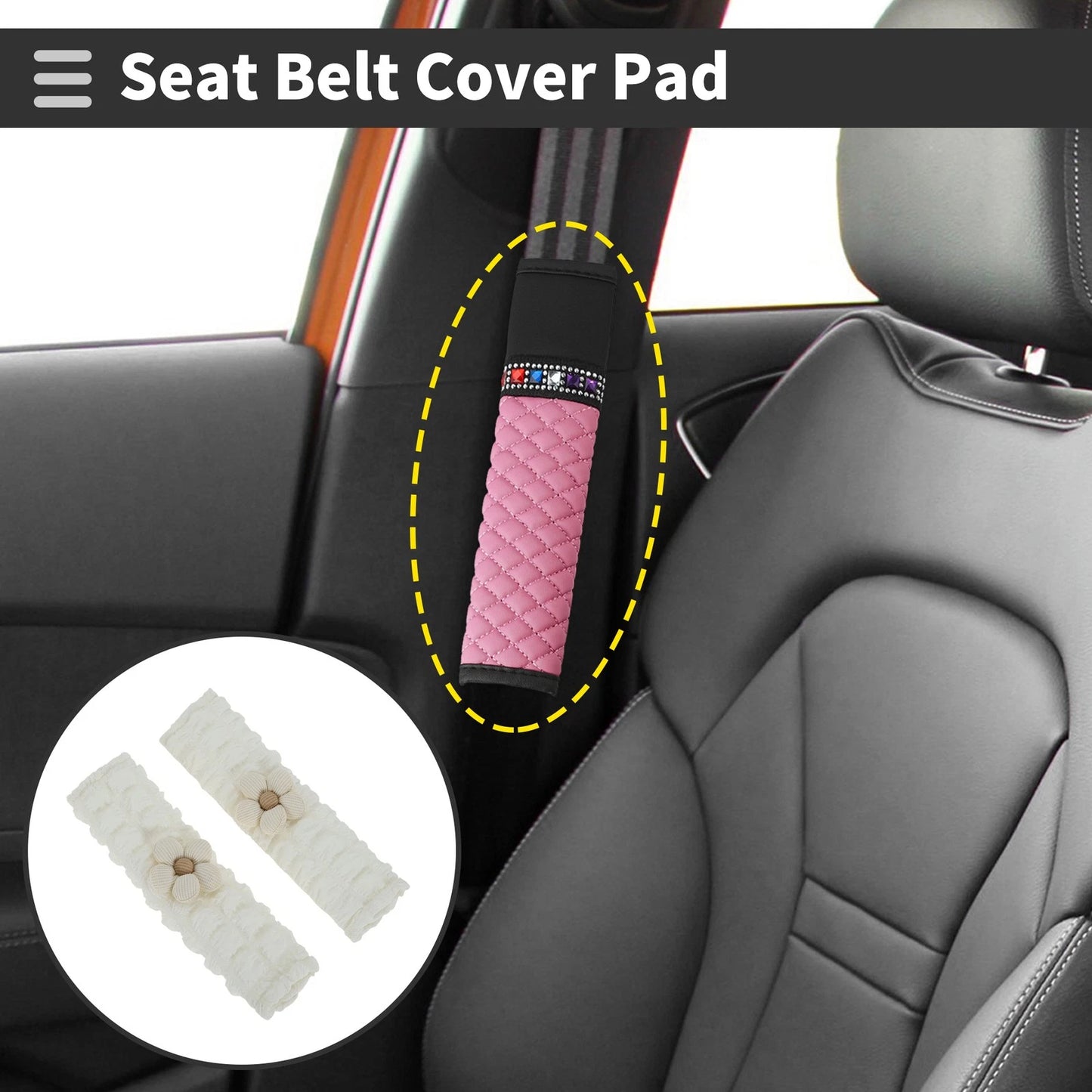 Set of 2 Beige Seat Belt Cover Pads for Universal Fit (24.5cm)