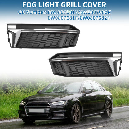 1 Pair Fog Light Grill for Audi S4 A4 B9 (2016–2018) No. 8W0807681K/8W0807682K