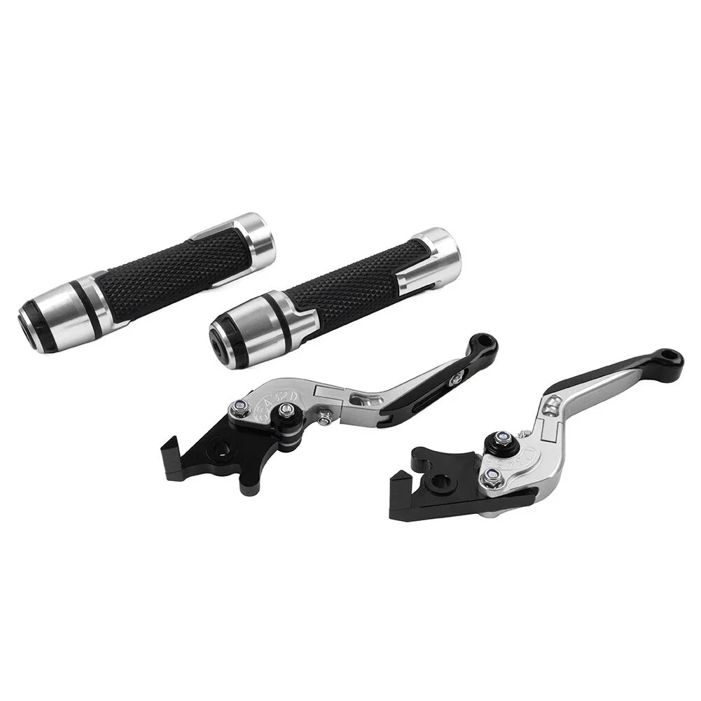 Silver Extendable Brake Clutch Levers & Handlebar Grips for Aprilia Tuono V4