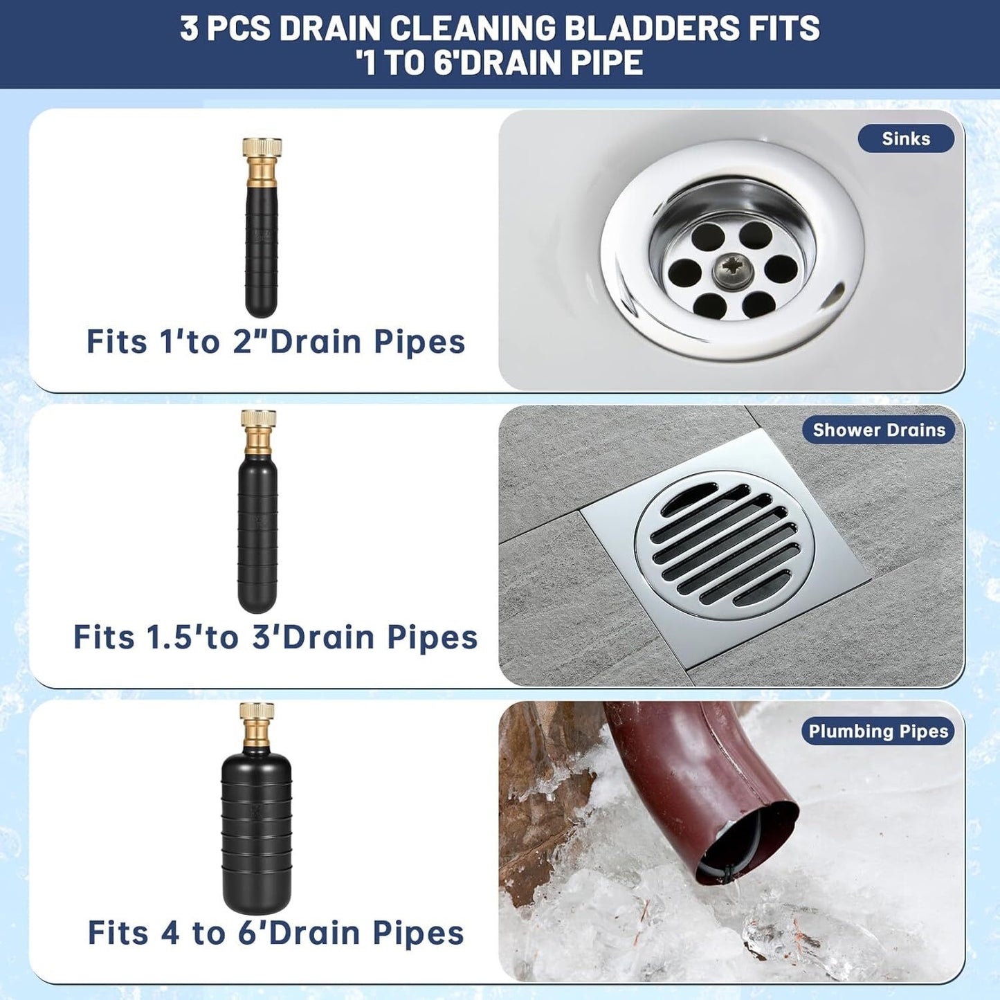 3 Pack Drain Bladder for 1" to 6" Drain Pipe