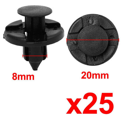 25 Pcs 8mm Hole Dia Plastic Rivet Push Clip for Nissan