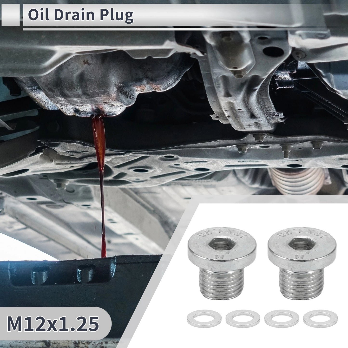Set of 1 M12x1.25 Engine Oil Drain Plug with Gasket for Car Motorcycle