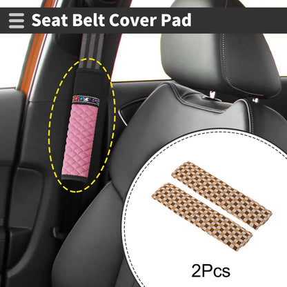 2X Seat Belt Cover Pad for Universal Fit (Cotton, Khaki Brown, 24cm)