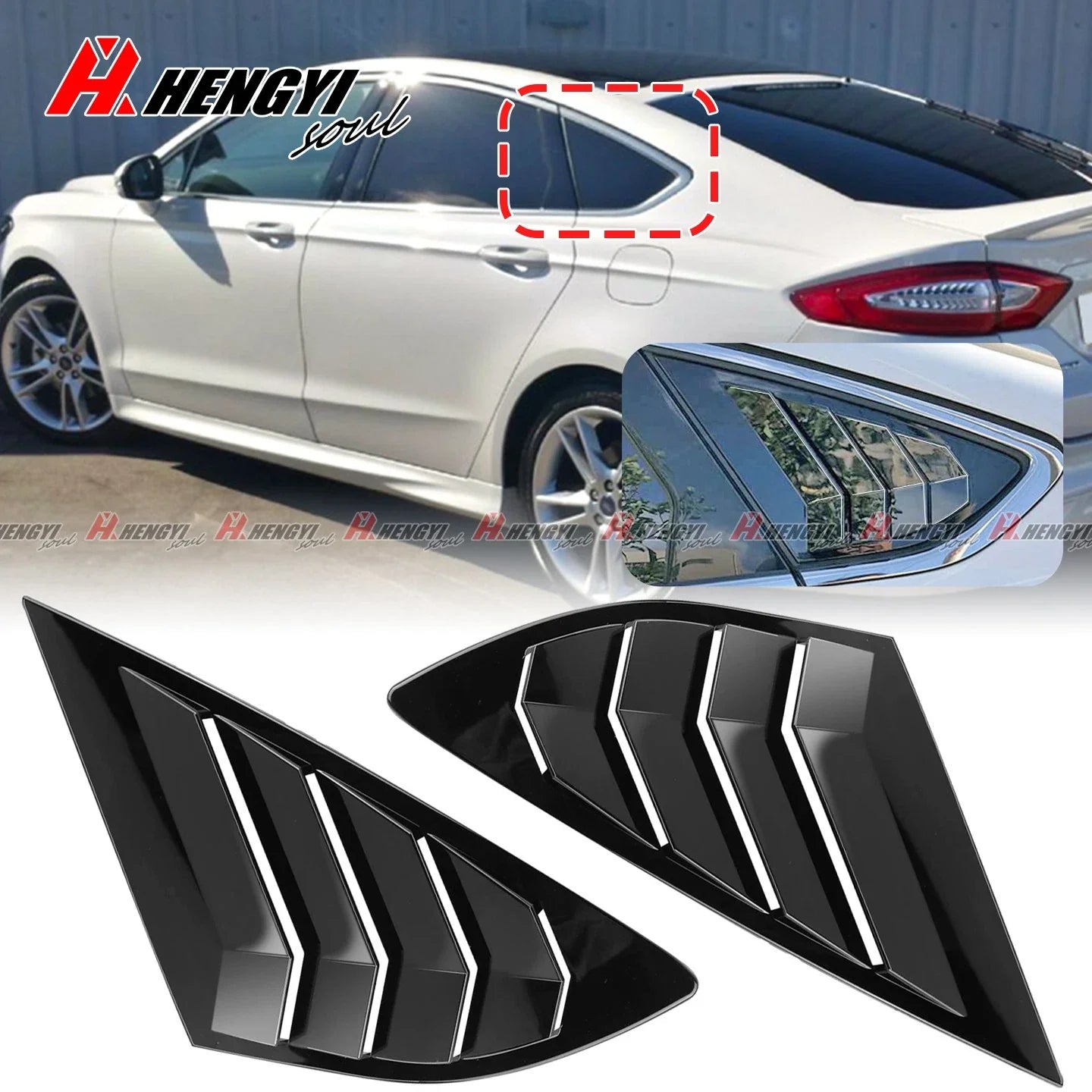 2x Gloss Black Rear Side Louvers Cover for Ford Fusion Mondeo (2013–2022)
