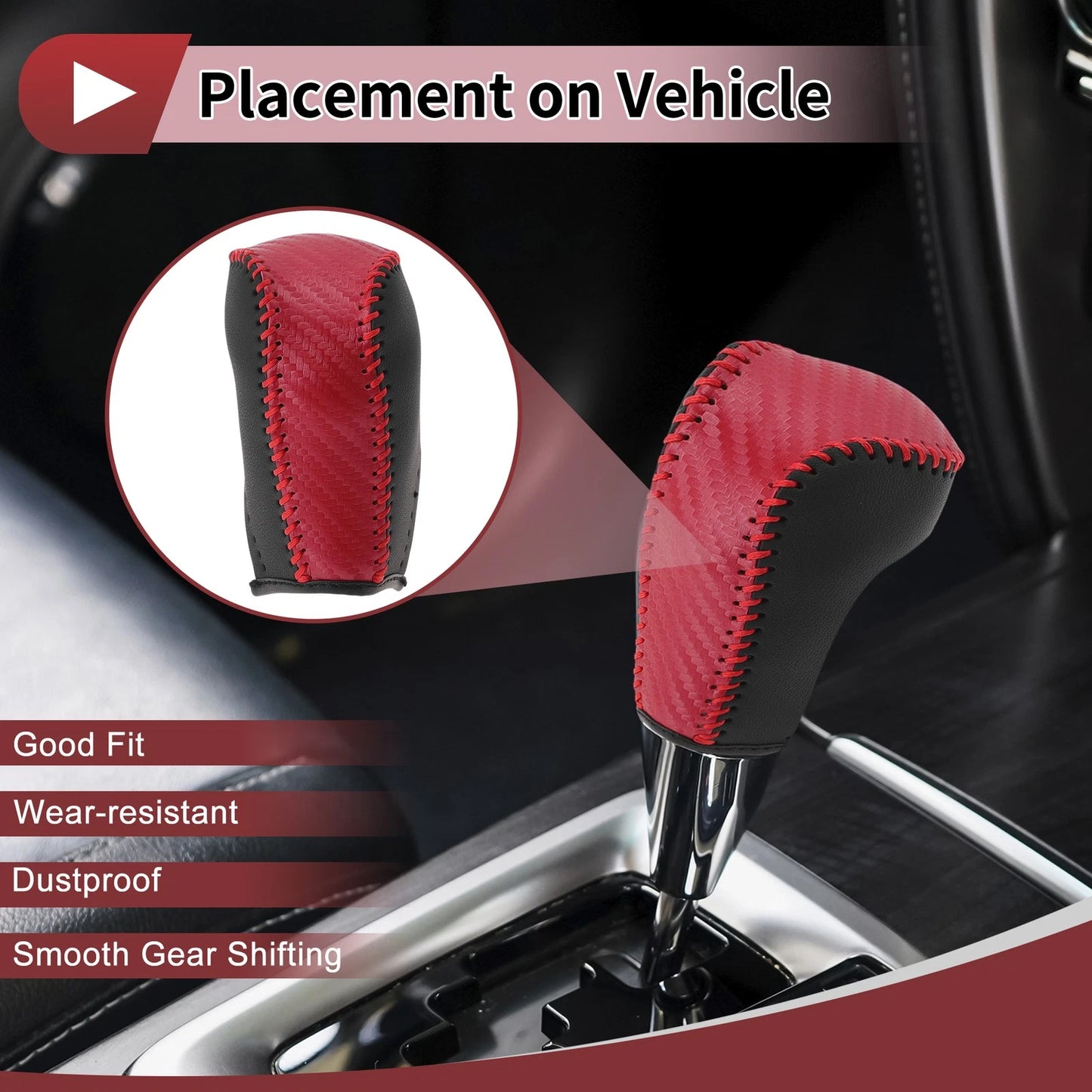 1Pc Gear Shift Knob Cover for Toyota Corolla (2014–2018) Red Faux Leather