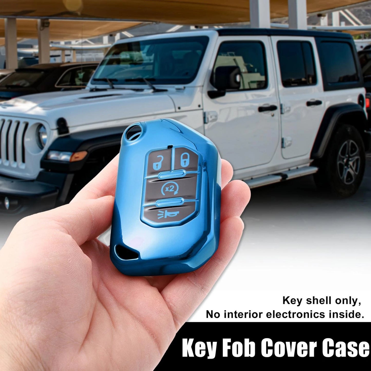 TPU Key Fob Cover Case for Jeep Wrangler JL Gladiator JT (2018–2021) Blue