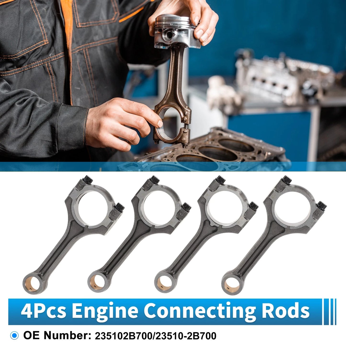 Set of 4 Engine Connecting Rods for Hyundai Veloster (2013–2021) No. 235102B700