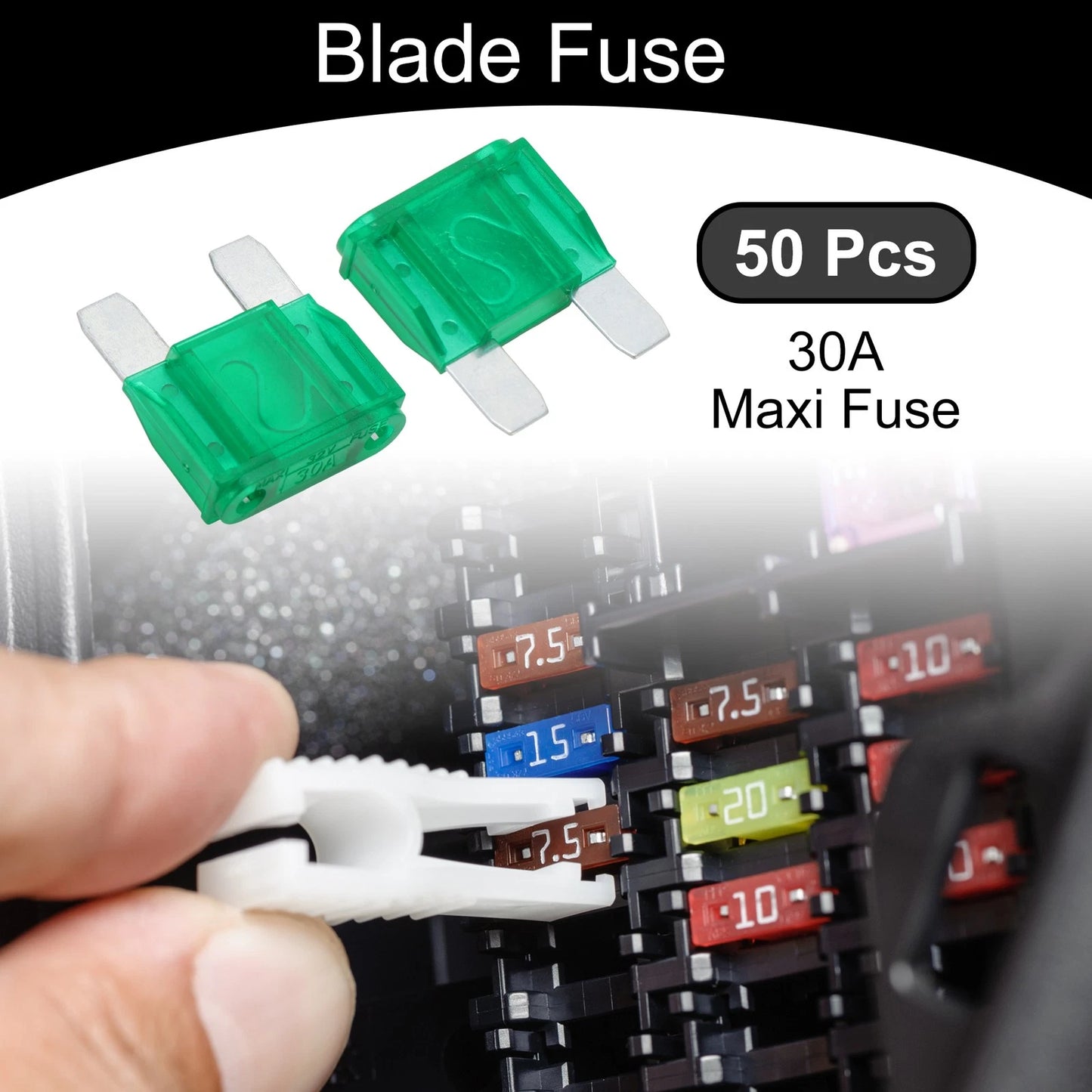 30A Maxi Blade Fuse Set of 50 for Car Boat Truck RV Motorcycle