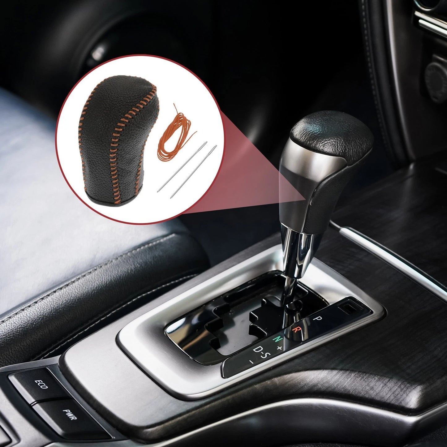 1 Pc Gear Shift Knob Cover for Hyundai Tucson (2015–2018) Black Brown Faux Leather