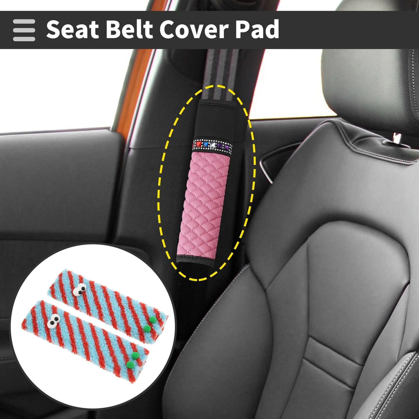 Set of 2 Seat Belt Cover Pads for Universal Fit (24cm)