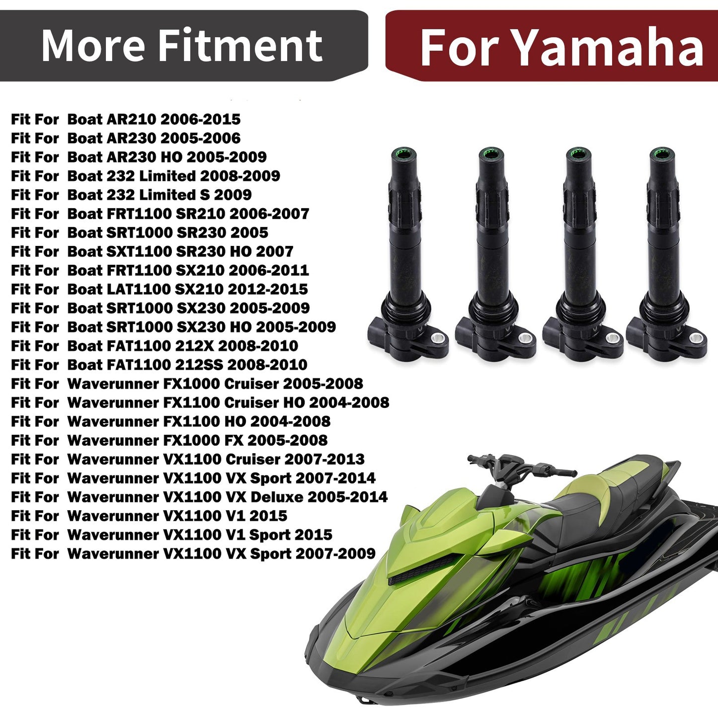Set of 4 Ignition Coils for Yamaha Wave Runner FX1000 VX1100 VX Cruiser