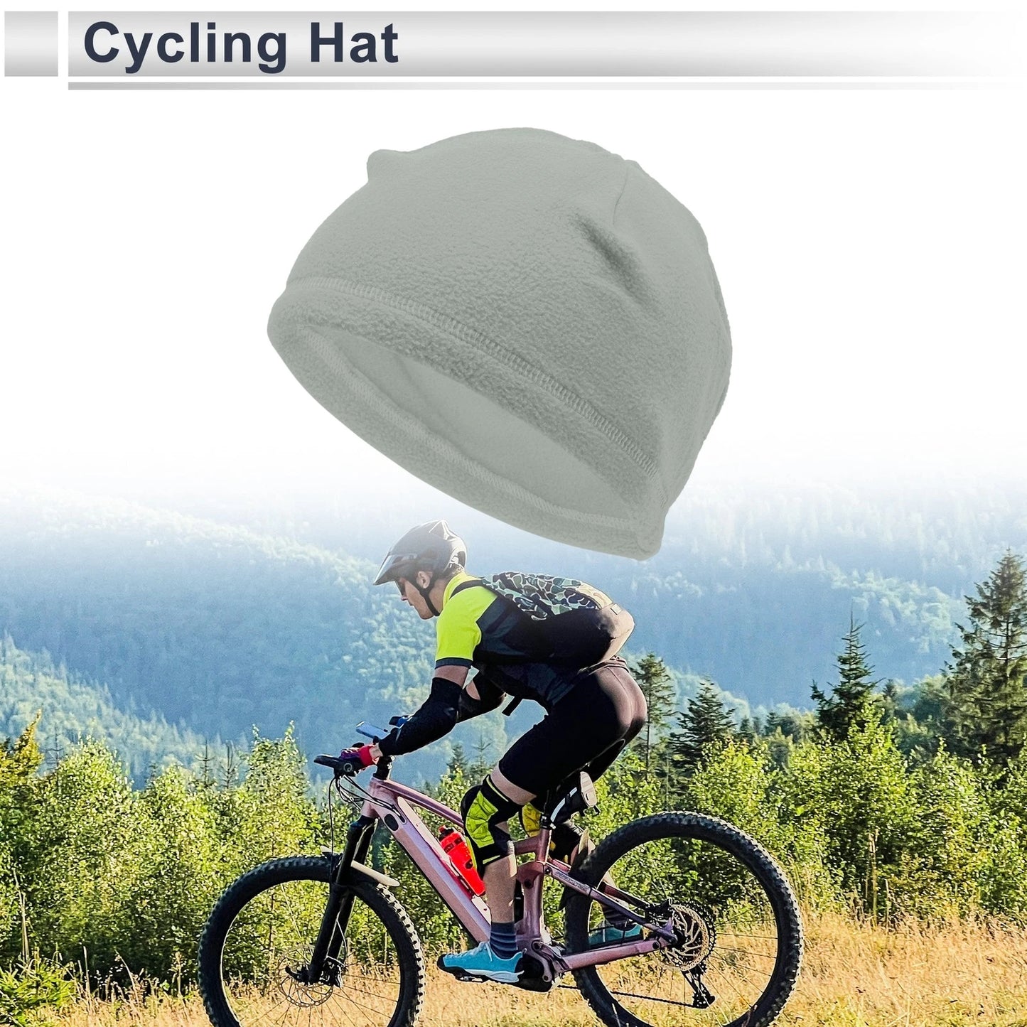 Cycling Hat for Universal Fit (1 Pcs) - Light Gray Polar Fleece 26x17cm