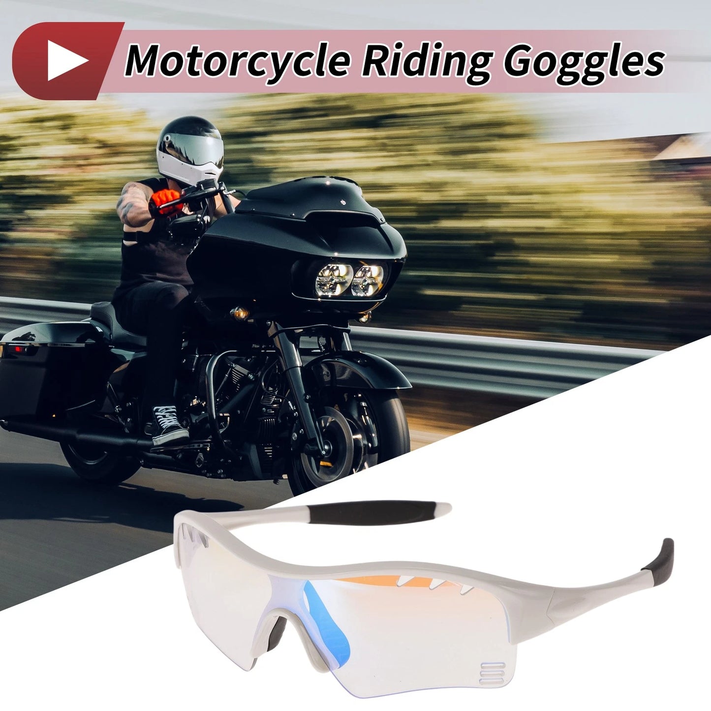 Set of 1 Motorcycle Riding Goggles for Universal Fit (Light Blue Lens)