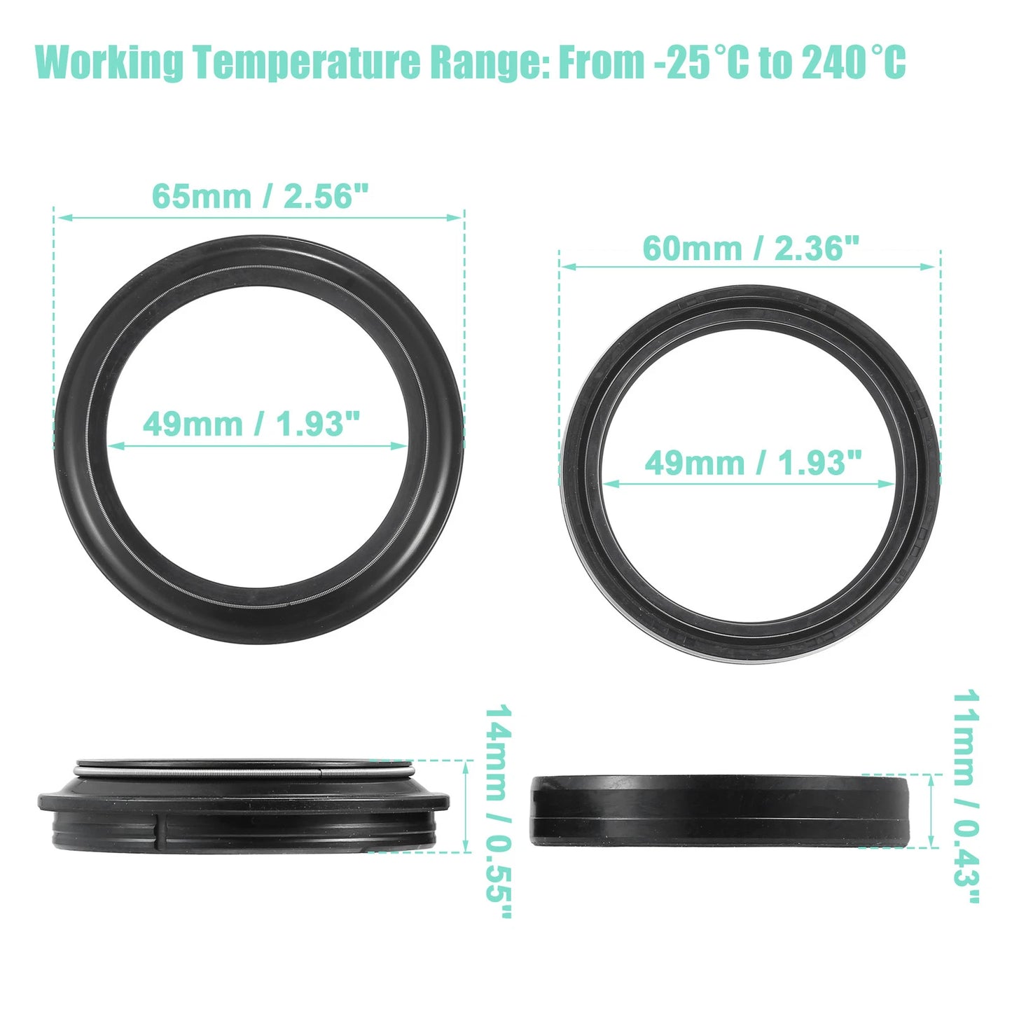 49mm x 60mm Front Fork Shock Oil Dust Seal Set for Kawasaki KLX400 (2003–2004)