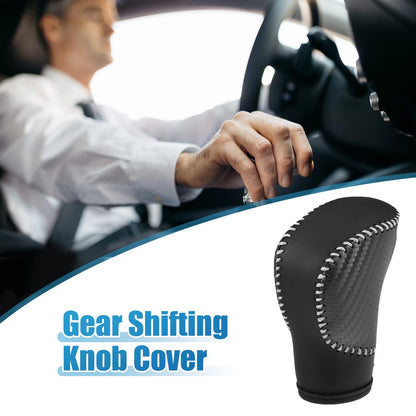 Gear Shifting Knob Cover Trim for Honda (Carbon Fiber, Black, Gray Stitches)