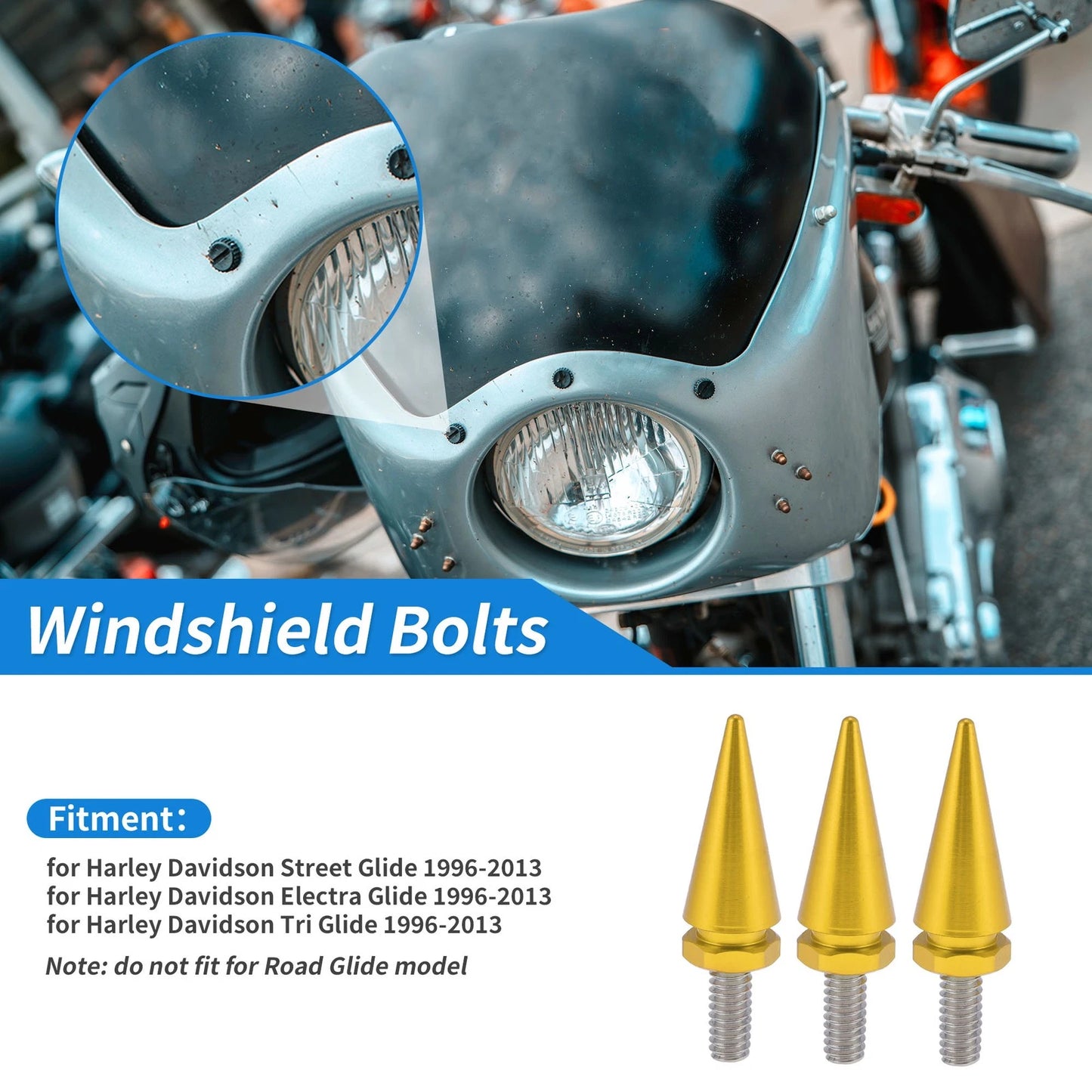 Windshield Bolts for Harley Davidson Street Glide (1996–2013) Aluminum Gold Tone