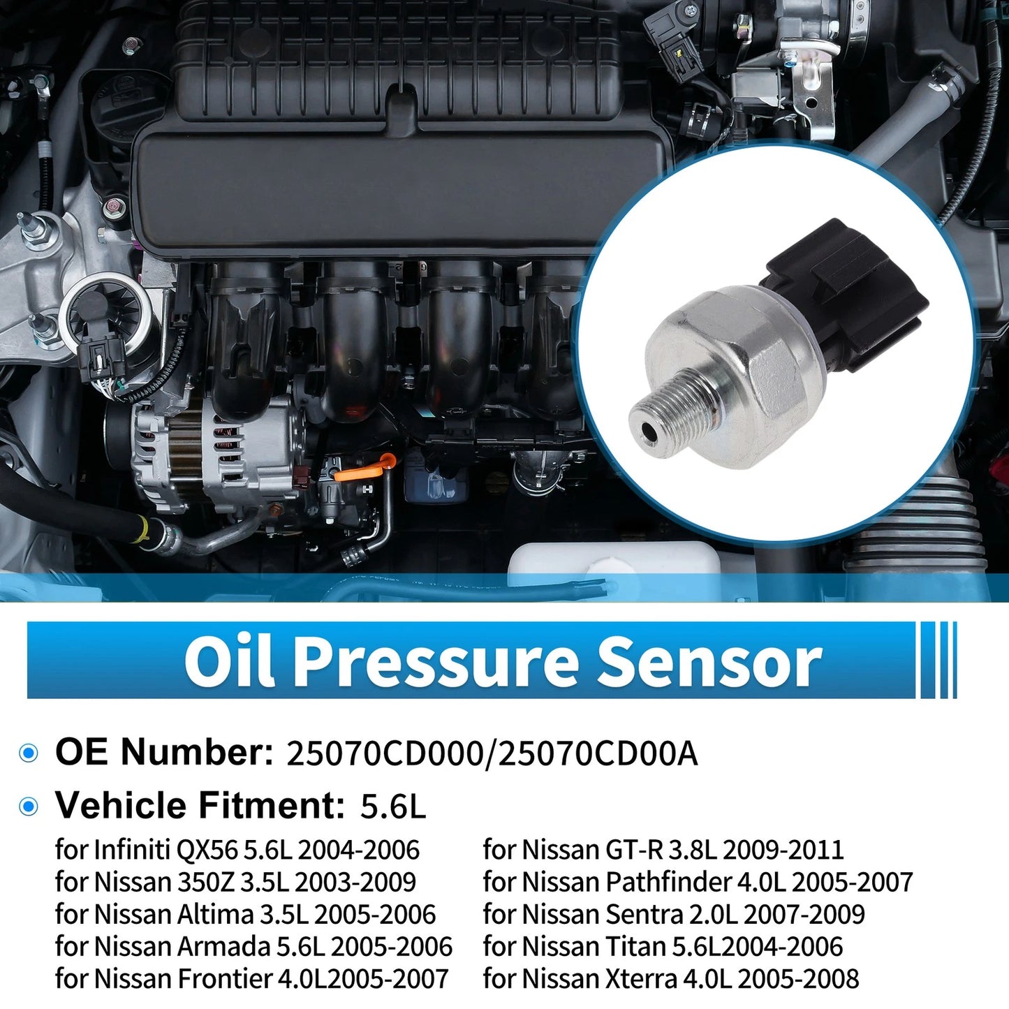 Engine Oil Pressure Sensor for Infiniti QX56 (2004–2010) 25070CD000/25070CD00A