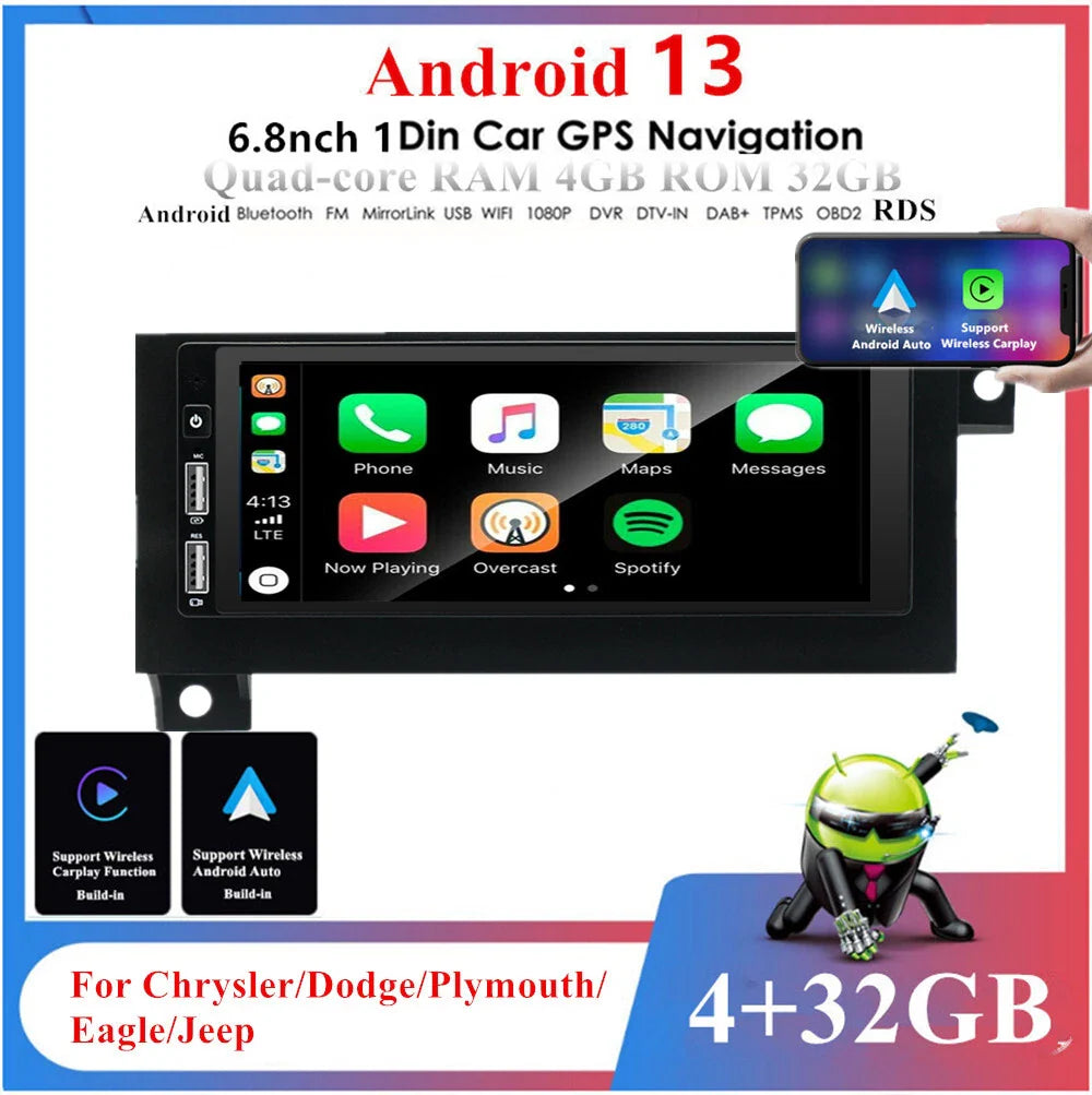 6.8" Stereo Radio GPS Wifi for Chrysler Dodge Plymouth Carplay (1975-2000)
