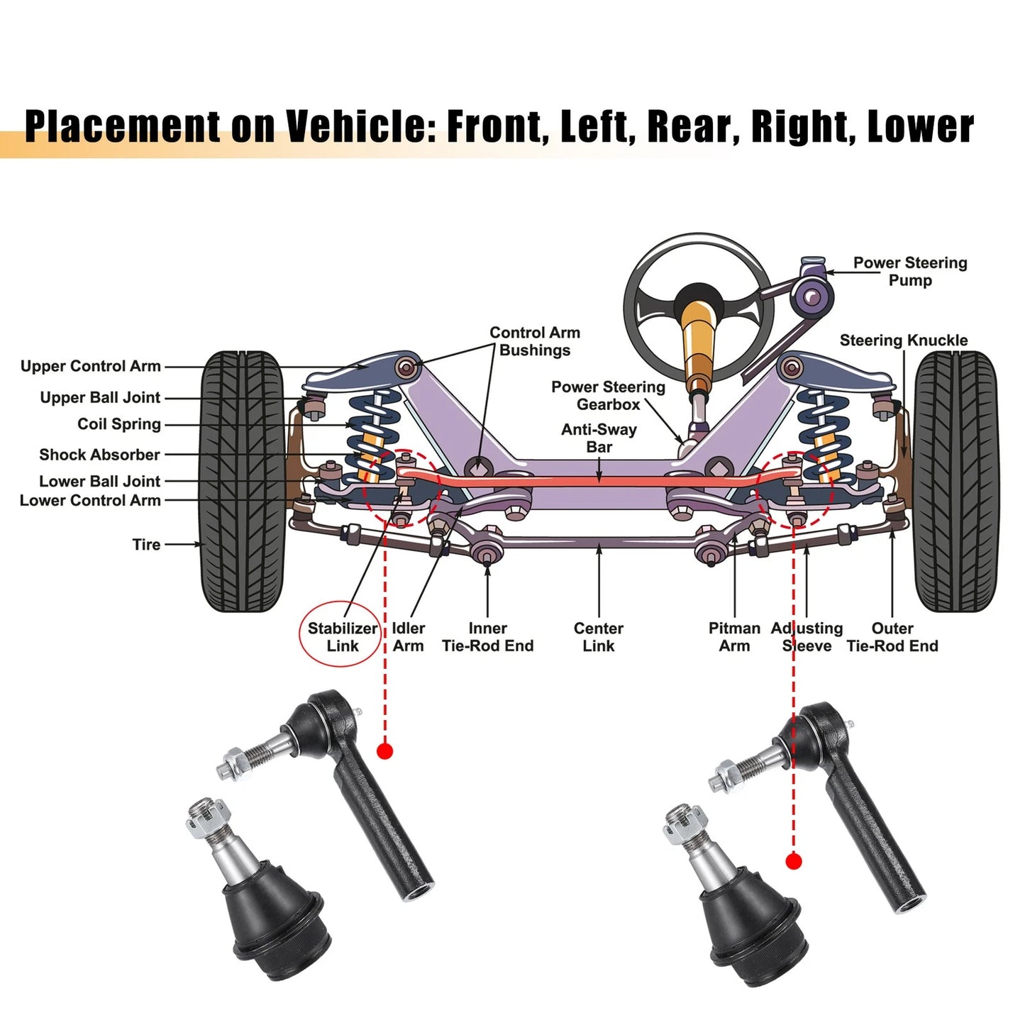 Set of 4 Front Lower Ball Joints No.K6541/ES800223 for Cadillac Escalade (2007–2009)
