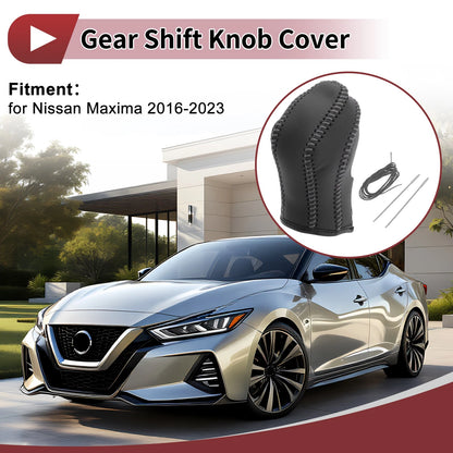 1 Pc Gear Shift Knob Cover for Nissan Maxima (2016–2023) Black Gray Faux Leather