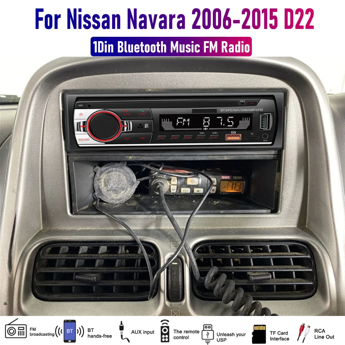 Bluetooth Music Radio 1DIN Car Stereo MP3 Player for Nissan Navara (2006-2015)
