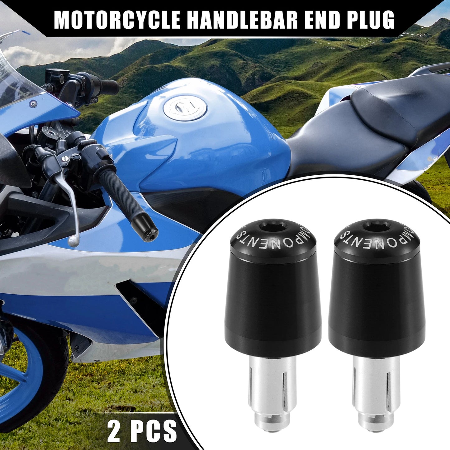 2 Pcs Handlebar End Plug 7/8" for Honda Motorcycle  Black