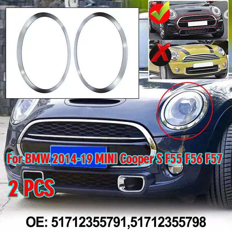 Pair Chrome Headlight Trim Ring Cover for BMW MINI Cooper S (2014–2019)